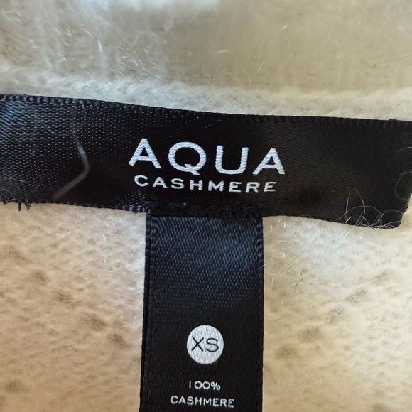 AQUA 100% Cashmere White Cropped Sweater Puff Sleeve Pointelle Knit XS - Picture 10 of 13